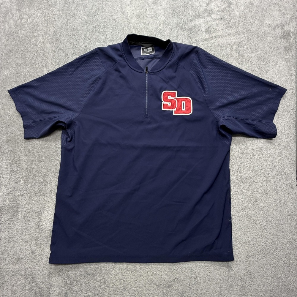 New Era SD Baseball Shirt Mens XL Navy Blue Baseball Quarter Zip Short Sleeve